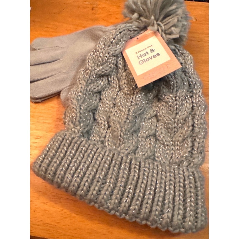 Capelli 2Pc Hat & Gloves Set Mint Silver  Sparkle Youth M/L Winter Warm NWT